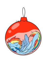 Size: 784x1018 | Tagged: safe, artist:countdoofus, rainbow dash, pegasus, pony, g4, bauble, bottled character, christmas ornament, decoration, eyes closed, lying down, ornament, sleeping, solo