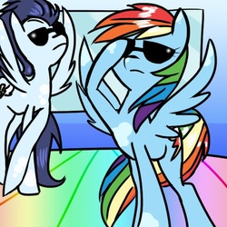 Size: 500x500 | Tagged: safe, artist:thevisionmare, rainbow dash, soarin', pegasus, pony, g4, duo, female, male, mare, stallion, sunglasses