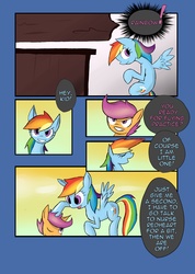 Size: 2298x3236 | Tagged: safe, artist:juanrock, rainbow dash, scootaloo, pegasus, pony, comic:element of loyalty, g4, comic, duo, duo female, female, noogie, scootalove, speech bubble