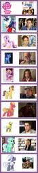 Size: 586x2605 | Tagged: safe, big macintosh, caramel, hoity toity, lyra heartstrings, night light, princess cadance, princess skyla, shining armor, earth pony, pony, unicorn, g4, arthur brickman, bart trinke, block, comparison chart, george carlin, gertie trinke, greenie, jersey girl, male, maya harding, ollie trinke, royal guard, stallion, unicorn royal guard, will smith