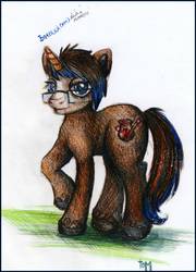 Size: 1855x2578 | Tagged: safe, oc, oc only, full body, glasses, raised hoof, side view, simple background, solo, traditional art, white background