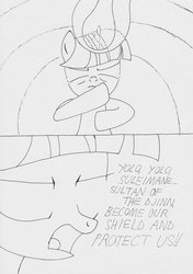 Size: 751x1065 | Tagged: safe, artist:the-ross, twilight sparkle, pony, g4, dialogue, horn, monochrome, open mouth, solo, yolo