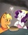 Size: 600x752 | Tagged: safe, artist:steveholt, applejack, rarity, g4, apron, blushing, clothes, cooking, female, lesbian, pie, ship:rarijack, shipping