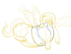 Size: 1600x1200 | Tagged: safe, artist:marshmallowbeam, fluttershy, g4, cloud, fat, fattershy, flying, morbidly obese, obese, wonderbolts, wonderbolts uniform, wondershy