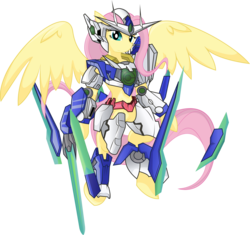 Size: 7795x7325 | Tagged: safe, artist:halotheme, fluttershy, pegasus, pony, g4, absurd resolution, crossover, female, gundam, mare, parody, quant, simple background, transparent background