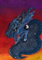 Size: 597x846 | Tagged: safe, artist:nanivauva, princess luna, pony, g4, female, flying, solo