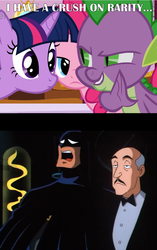 Size: 832x1326 | Tagged: safe, pinkie pie, spike, twilight sparkle, g4, batman, batman the animated series, reaction image