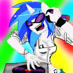 Size: 894x894 | Tagged: safe, artist:nekolyz, dj pon-3, vinyl scratch, anthro, g4, cleavage, female, headphones, human facial structure