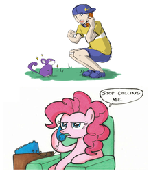 Size: 620x706 | Tagged: safe, pinkie pie, rattata, g4, pokémon, stop calling me, youngster joey