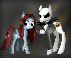Size: 893x729 | Tagged: safe, artist:musapan, jack skellington, ponified, sally skellington, the nightmare before christmas