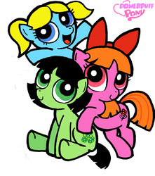 Size: 530x600 | Tagged: safe, artist:sukaponta, earth pony, pony, blossom (powerpuff girls), bubbles (powerpuff girls), buttercup (powerpuff girls), female, filly, not filly anon, ponified, simple background, the powerpuff girls, trio, white background