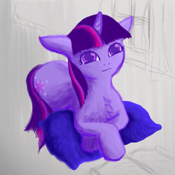 Size: 1500x1500 | Tagged: safe, artist:captainggkitten, twilight sparkle, pony, g4, female, pillow, prone, solo