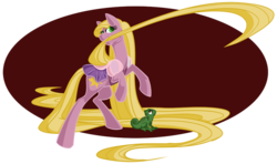 Size: 864x513 | Tagged: artist needed, safe, crossover, disney princess, hair physics, impossibly long hair, impossibly long tail, long hair, long mane, long tail, mane physics, pascal, ponified, rapunzel, tangled (disney)