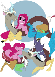 Size: 688x948 | Tagged: safe, artist:jabberwockychamber17, discord, pinkie pie, g4, female, kissing, male, pinkamena diane pie, ship:discopie, shipping, straight