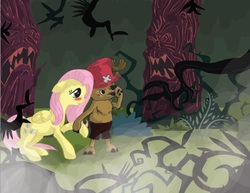 Size: 551x425 | Tagged: safe, fluttershy, g4, crossover, everfree forest, one piece, tony tony chopper