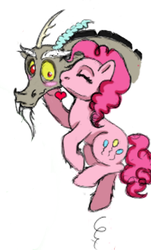 Size: 233x385 | Tagged: dead source, safe, artist:vampire-angel13, discord, pinkie pie, g4, female, kissing, male, ship:discopie, shipping, straight