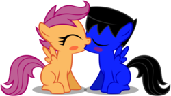 Size: 900x508 | Tagged: safe, artist:bigdream64, scootaloo, oc, pegasus, pony, g4, blushing, canon x oc, female, kiss on the lips, kissing, male, shipping, straight