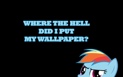 Size: 1131x707 | Tagged: safe, rainbow dash, pegasus, pony, g4, black background, female, mare, simple background, solo, text, wallpaper