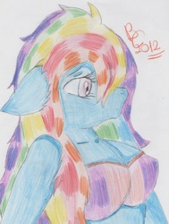 Size: 521x689 | Tagged: safe, artist:biacaty, rainbow dash, anthro, g4, bikini, cleavage, clothes, female, solo, swimsuit