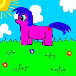 Size: 894x894 | Tagged: safe, artist:loganmabye, oc, oc only, earth pony, pony, cloud, cloudy, flower, grass, sun