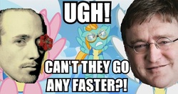 Size: 766x406 | Tagged: safe, edit, edited screencap, screencap, lightning dust, pegasus, pony, g4, wonderbolts academy, gabe newell, glasses, image macro, meme, photo, valve logic, valve software, worth the weight