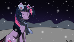Size: 900x506 | Tagged: safe, artist:rumblealex, twilight sparkle, pony, g4, female, snow, snowfall, solo