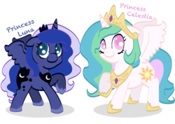 Size: 3508x2480 | Tagged: safe, artist:jonah-yeoj, princess celestia, princess luna, alicorn, pony, g4, chibi, cute, duo, duo female, female, jewelry, mare, raised hoof, regalia, royal sisters, siblings, simple background, sisters, spread wings, transparent background, wings