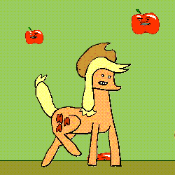Size: 500x500 | Tagged: safe, artist:mathguydrawsponies, applejack, g4, animated, apple, dumb running ponies, female, not salmon, wat