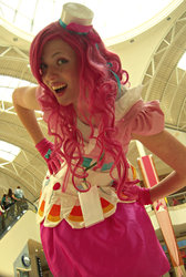 Size: 1280x1902 | Tagged: safe, artist:authenticgreeneyes, pinkie pie, human, g4, 2012, canterlot gardens convention, clothes, cosplay, dignified wear, dress, gala dress, gloves, irl, irl human, photo, solo