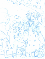 Size: 675x900 | Tagged: safe, artist:irie-mangastudios, applejack, g4, apple wine, cider, crossover, one piece, vinsmoke sanji