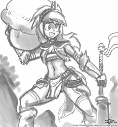 Size: 735x788 | Tagged: safe, artist:johnjoseco, derpy hooves, human, g4, crossover, grayscale, humanized, monochrome, monster hunter, sword, weapon