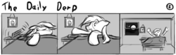 Size: 802x253 | Tagged: safe, artist:tetrapony, derpy hooves, pegasus, pony, comic:the daily derp, g4, bed, comic, female, mare, monochrome, solo