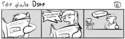 Size: 802x253 | Tagged: safe, artist:tetrapony, derpy hooves, pegasus, pony, comic:the daily derp, g4, comic, female, mare, monochrome, muffin, newspaper, tde duily d9rp