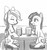 Size: 735x788 | Tagged: safe, artist:johnjoseco, flitter, marble pie, earth pony, pegasus, pony, g4, bow, duo, grayscale, hair bow, monochrome, mug, simple background, white background