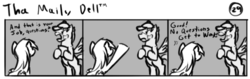 Size: 802x253 | Tagged: safe, artist:tetrapony, derpy hooves, pegasus, pony, comic:the daily derp, g4, comic, female, mare, monochrome, the maily dell™
