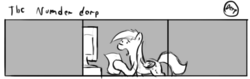 Size: 802x253 | Tagged: safe, artist:tetrapony, derpy hooves, pegasus, pony, comic:the daily derp, g4, comic, female, grayscale, mare, monochrome, solo