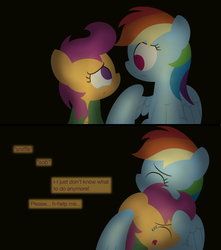 Size: 1280x1451 | Tagged: safe, artist:dtcx97, rainbow dash, scootaloo, post-crusade, g4, crying, female, scootalove, siblings, sisters, tumblr, winghug