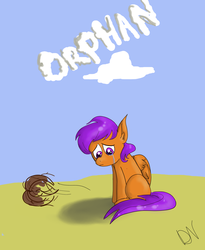 Size: 900x1095 | Tagged: safe, artist:upphittadsoffa, scootaloo, g4, abandoned, cloud, crying, desert, orphan, scootalone