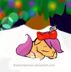 Size: 472x478 | Tagged: safe, artist:theshortperson, scootaloo, g4, christmas tree, hearth's warming eve, present, snow, tree