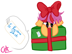 Size: 1024x761 | Tagged: safe, artist:xxaurelia, scootaloo, g4, box, hearth's warming eve, present