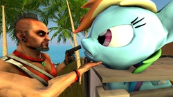 Size: 1920x1080 | Tagged: artist needed, safe, rainbow dash, human, pegasus, pony, g4, 3d, at gunpoint, far cry 3, female, gun, male, mare, source filmmaker, threatening, vaas montenegro, weapon