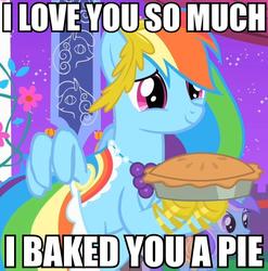 Size: 702x711 | Tagged: safe, edit, edited screencap, screencap, rainbow dash, g4, clothes, dress, gala dress, image macro, pie