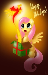 Size: 1902x2949 | Tagged: safe, artist:hieronymuswhite, fluttershy, philomena, phoenix, g4, present