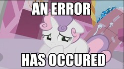 Size: 864x484 | Tagged: safe, edit, edited screencap, screencap, sweetie belle, pony, robot, robot pony, unicorn, friendship is witchcraft, g4, blank flank, female, filly, floppy ears, foal, hooves, horn, image macro, lying down, prone, solo, sweetie bot, text