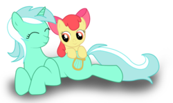 Size: 900x537 | Tagged: safe, artist:meline134, apple bloom, lyra heartstrings, g4