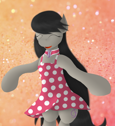 Size: 2480x2716 | Tagged: safe, artist:glittersonyourface, octavia melody, earth pony, pony, g4, bipedal, clothes, dress, eyes closed, female, mare, polka dots, smiling, solo