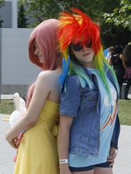 Size: 1878x2500 | Tagged: safe, artist:fannyuu, fluttershy, rainbow dash, human, g4, cosplay, irl, irl human, photo