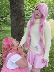 Size: 720x960 | Tagged: safe, artist:blossoming cosplay, artist:kaizoku cosplay, fluttershy, pinkie pie, human, bridle gossip, g4, cosplay, irl, irl human, photo, poison joke