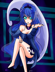 Size: 2543x3295 | Tagged: safe, artist:manhunterj, princess luna, human, g4, female, humanized, looking at you, nail polish, sitting, solo