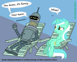 Size: 2000x1610 | Tagged: safe, artist:axemgr, lyra heartstrings, g4, bender bending rodríguez, crossover, futurama, male